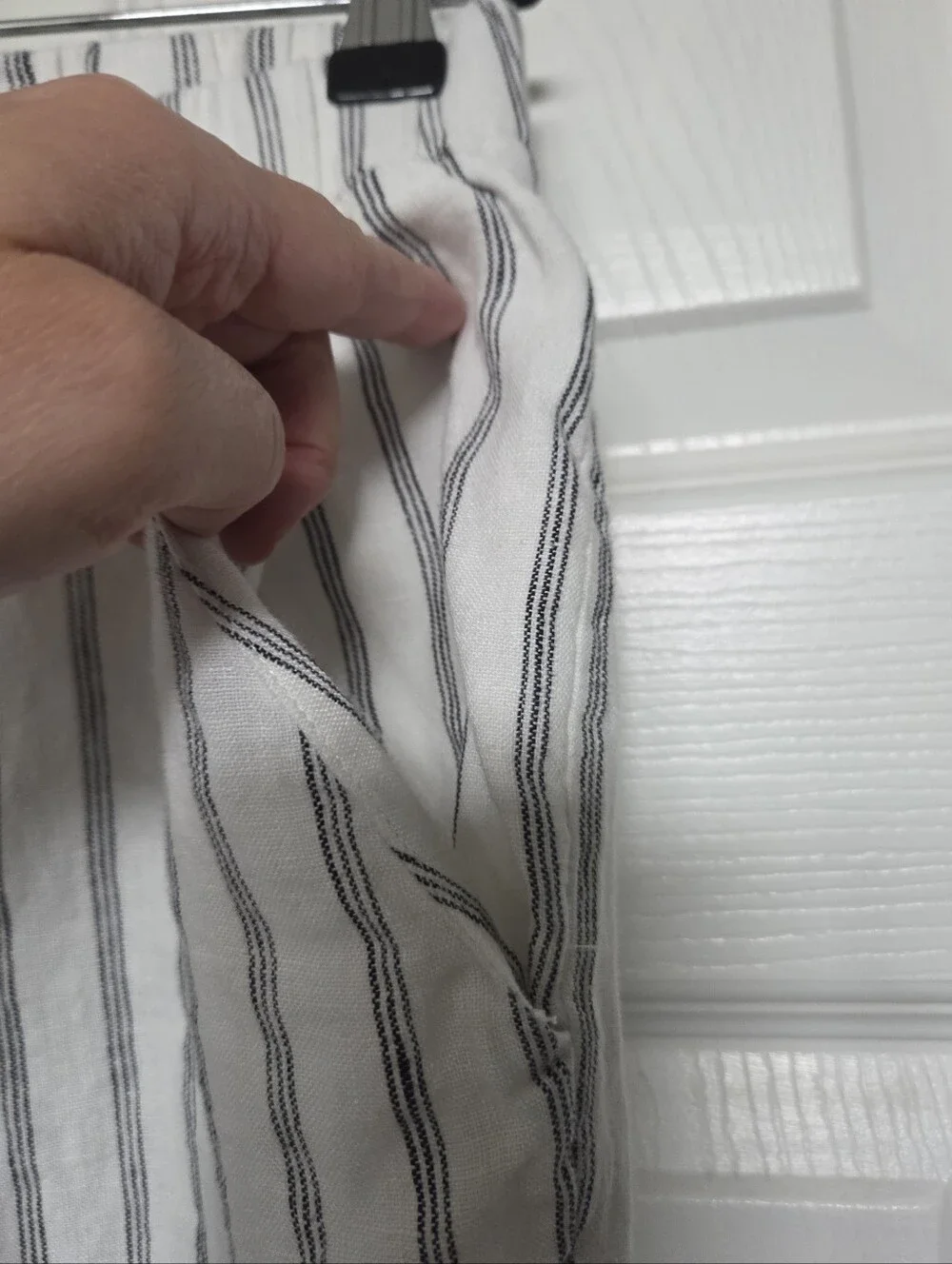 Quince Women's White Black Striped 100% Linen Trousers Size Small Summer